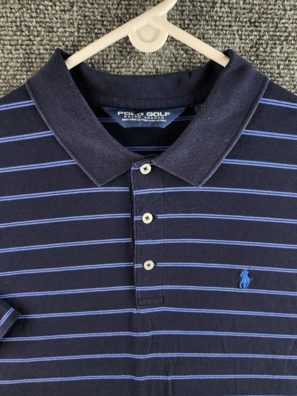 Polo Golf Short Sleeve Striped Blue Large Polo Shirt Pima Cotton Peru Made Mesh